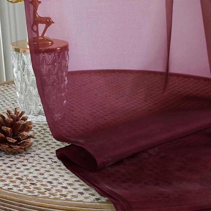 OVZME Burgundy Bedroom Curtains 96 Length for Farmhouse, 59 Inch Extra Wide Light Filtering Voile Drapes Light Airy Window Decor for Patio Door Living Room Bedroom Dining, 59Wx96L Inches
