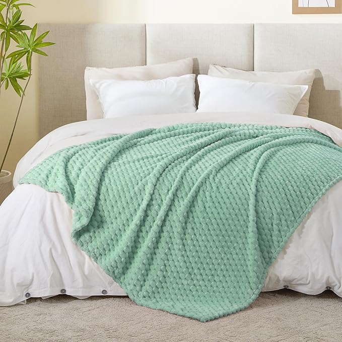 BEDELITE Fleece Throw Blanket for Couch & Bed - 3D Jacquard Decorative Mint Green Blanket, Super Soft and Cozy Warm Fuzzy Blanket All Seasons Suitable, 50x60Inches