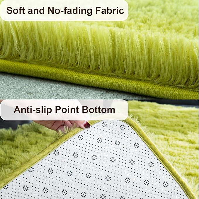 TWINNIS Super Soft Shaggy Rugs Fluffy Carpets 6x9 Feet, Indoor Modern Plush Area Rugs for Living Room Bedroom Kids Room Nursery Home Decor, Upgrade Anti-Skid Rectangular Fuzzy Rug, Green