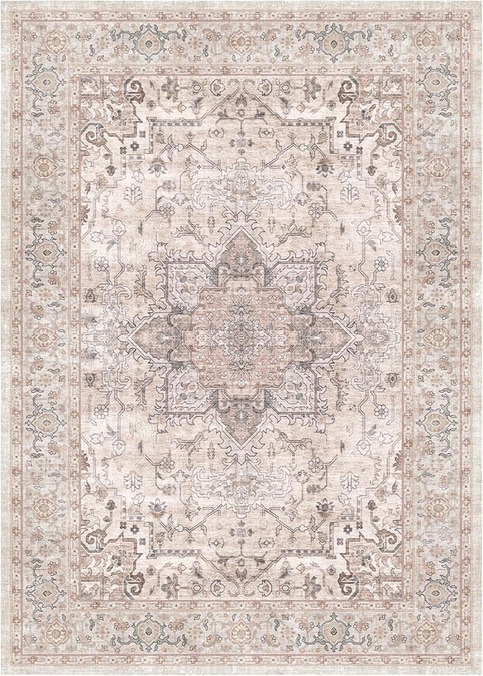 Lofus 3x5 Area Rugs for Living Room, Washable Area Rug, Rugs for Bedroom, Kitchen, Vintage Boho Carpet, Soft Non-Slip, Low Pile Large Area Rug for Office Dining Room, Pink