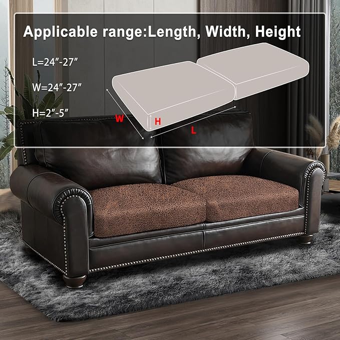 Leather Look Couch Cushion Covers Sofa Seat Slipcovers Sets Couches Furniture Protector for Sectional Armchair Loveseat Pets Kids Stretch Spandex Fabric (2 Cushion Loveseat, Brown)