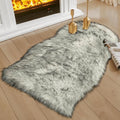 Ciicool Faux Sheepskin Rugs Soft Faux Fur Rug White Gradient Sliver Black Fluffy Chair Couch Cover Fuzzy Carpet for Bedroom Floor Sofa Living Room 2x3 Feet