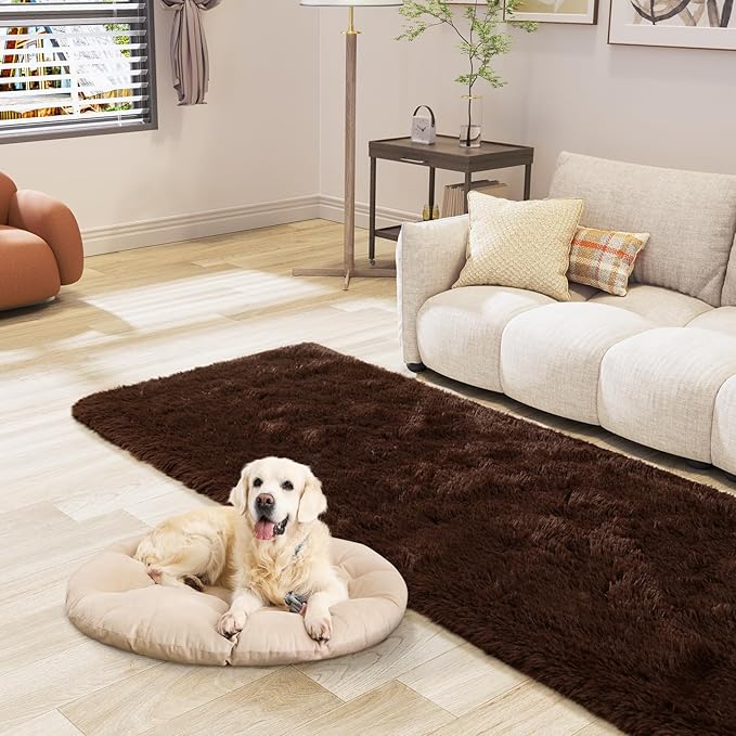 LOCHAS Ultra Soft Indoor Modern Area Rugs 2x6, Fluffy Living Room Carpets for Children Bedroom Home Decor Nursery Rug, Brown