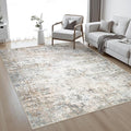 4x6 Area Rug Living Room Rug: Washable Modern Abstract Soft Thin Rug Indoor Floor No Slip Stain Resistant Carpet for Bedroom Dining Room Farmhouse Nursery Home Office - Brown Grey