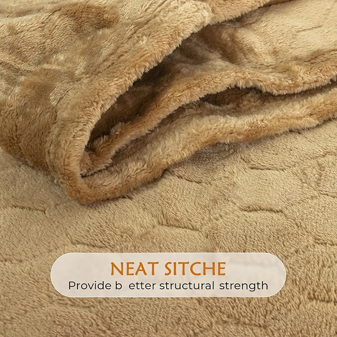 TOONOW Fleece Blanket Textured Fuzzy Plush Throw Blanket Twin Size 60" x 80", Super Soft Fluffy Bed Blanket Geometric Pattern Comfy Microfiber Flannel Blankets for Couch, Bed, Sofa, Camel