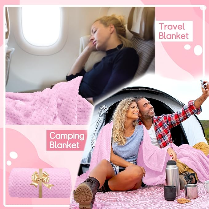 4 Pack Fleece Throw Blankets 50x60 Inches - Oeko-Tex Certified 100, 270 GSM Ultra Soft Plush for Bed, Couch and Cozy Gifts. 3D Waffle Texture, No Shedding No Pilling All Season (Pink)