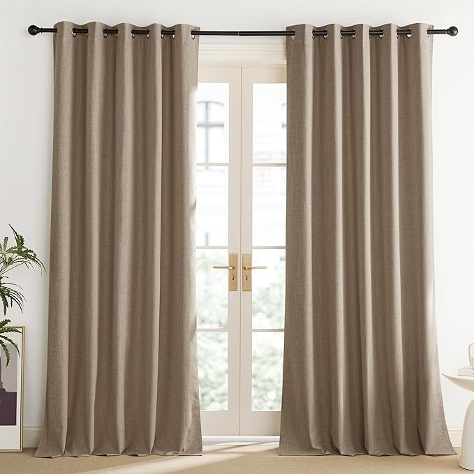 NICETOWN Burlap Vintage Open Linen Weave Flax Thermal Curtains, 100% Blackout Curtains 102" Long for Dining Room, Soundproof Window Treatment Drapes for Home Office, 62" Wide Per Panel, Set of 2