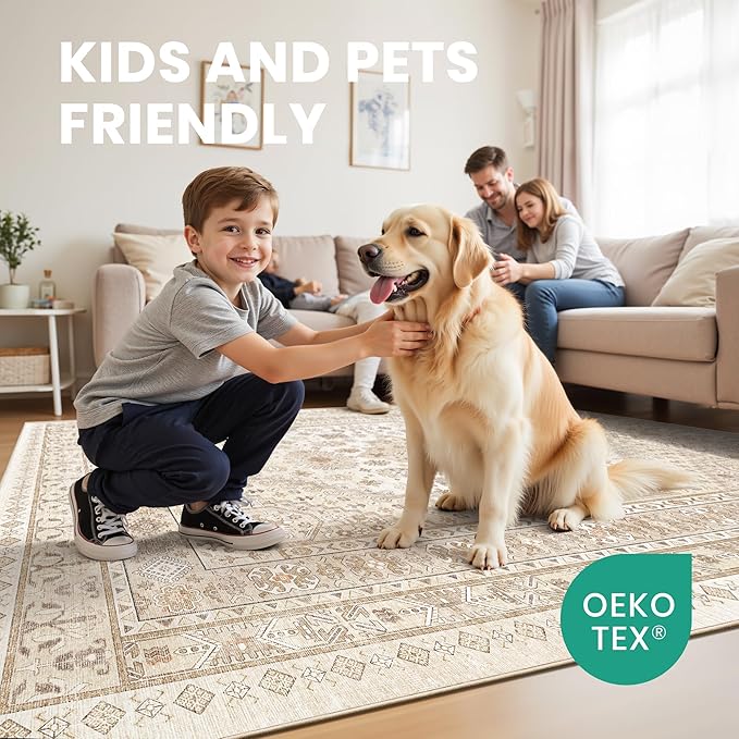 zesthome 10x12 Area Rugs,Stain Resistant Washable Rug,Ultra-Thin Rugs for Living Room,Bedroom,Non-Slip Backing Home Decor Large Area Rug (Cream/Beige,10'x12')