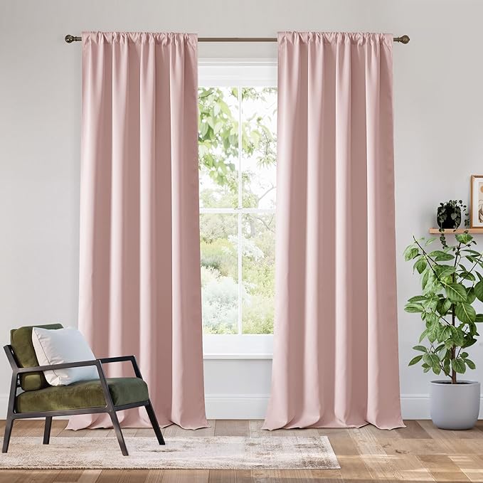 RYB HOME Bedroom Blackout Curtains 80 inches Long, 100% Blackout Thermal Insulated Noise Reducing Curtains for Living Room Nursury, 34 inches Wide by 80 inches Long, Baby Pink
