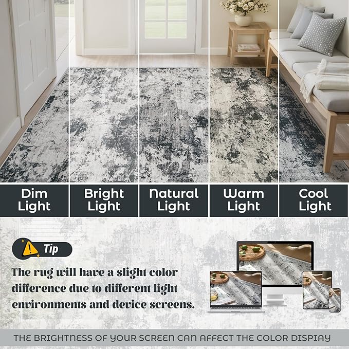 8x10 Area Rugs for Living Room, Washable Modern Abstract Large Area Rug Neutral Soft Non Slip Kids Rug Stain Resistant Indoor Carpet for Bedroom Nursery Dining Room Playroom(Black, 8'x10')