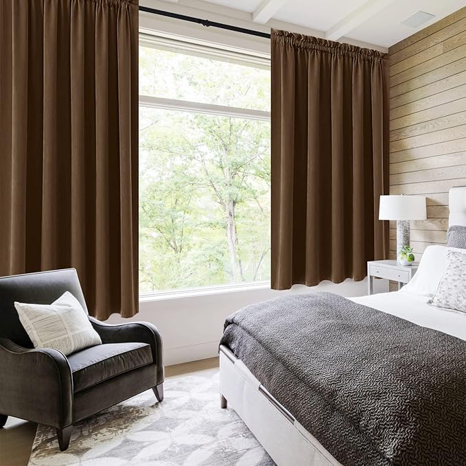 DWCN Blackout Curtains for Bedroom – Rod Pocket Thermal Insulated Noise Reducing Noise Reducing Drapes for Living Room, W 60 x L 63 Inch, 2 Panels, Brown
