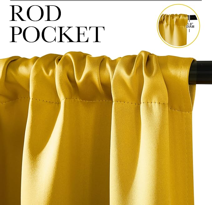 NICETOWN Gold Blackout Cafe Faux Silk Curtains for Small Windows, 42" Wide by 36" Long, 2 Panels, Rod Pocket Privacy Blackout Satin Drapes for Home Decoration