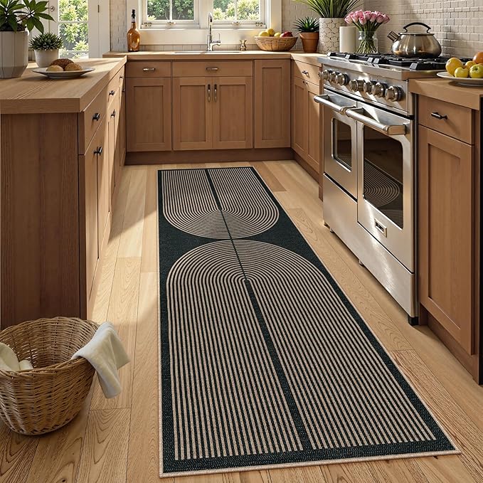 Lahome Enfys Modern Rainbow Kitchen Runner Rug, 2x8 Easy Jute Rug Runners for Hallways Entry Farmhouse Indoor Outdoor Carpet, Contemporary Washable Non Slip Runner for Laundry Room Porch