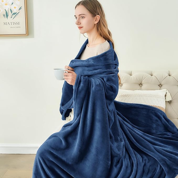 BEDELITE Fleece Blankets Queen Size Navy Blue Throw Blankets for Bed, Luxury Plush Cozy Fuzzy Blanket 90x90 inches, Super Soft Warm Lightweight Throw Blanket All Seasons Suitable