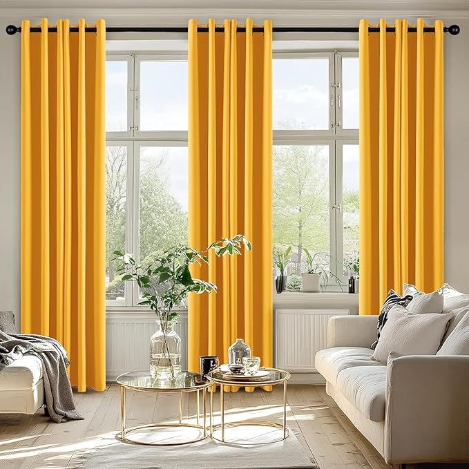 MIULEE Yellow Blackout Curtains for Bedroom Living Room 84 Inches Long 2 Panels, Thermal Insulated Room Darkening Drapes Solid Grommet Noise Reduction Light Blocking Window Treatments 40x84 inch
