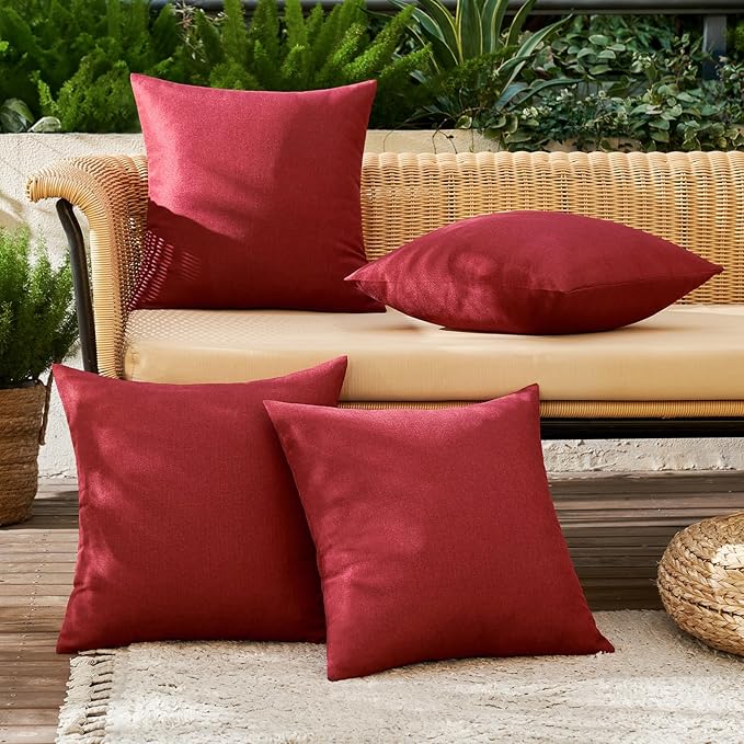 MIULEE Pack of 4 Decorative Throw Pillow Covers Linen Waterproof Pillow Covers Farmhouse Cushion Cases for Outdoor Patio Garden Tent Balcony Couch Sofa18x18 inch Burgundy
