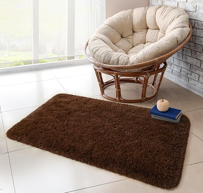Chicrug Soft Runner Rug for Bedroom Living Room Plush Fluffy Rugs 2x4 Feet, Shag Furry Runner Carpet Non Shedding for Nursery Children Kids Girls Room Home Decorative, Coffee