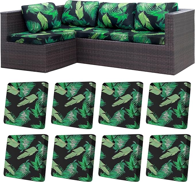 8Pcs Stretch Patio Cushion Covers,Outdoor Couch Covers Replacement,Outdoor Couch & Sofa Slipcovers,for Patio Furniture Cushion Covers,Washable Reusable urniture Protector(Green Leaf,8PCS)