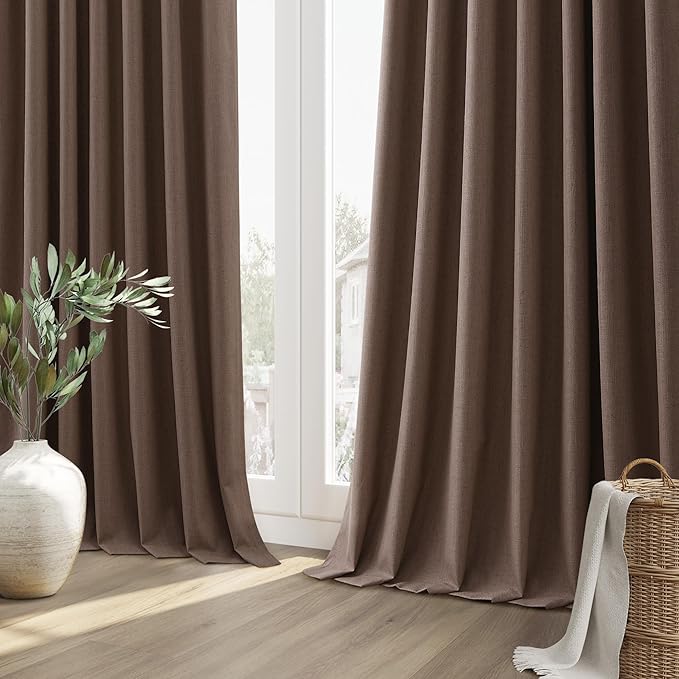 Guken 100% Blackout Curtains 120 Inch Length 2 Panels Set for Living Room Bedroom Back Tab Thermal Insulated Black Out Linen Drapes Room Darkening Mocha Mousse,52x120