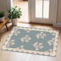 Front Door Mat Outside Entrance - 2x3 Floral Non-Slip Washable Doormat Indoor Outdoor Mat Blue Retro Farmhouse Scalloped Entry Rug Small Throw Rugs for Entryway Kitchen Front Porch Decor