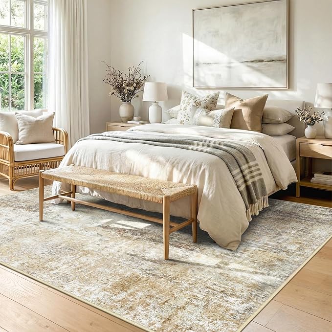 Washable Area Rugs 5'x8' Non-Slip Modern Abstract Soft for Living Room Entryway Bedroom Nursery, Print Pattern, Neutral Brown Gray