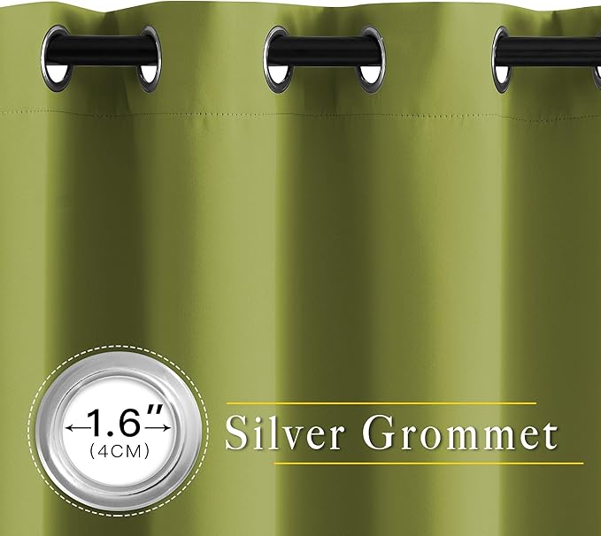 NICETOWN Bedroom Sunlight Block Curtains - Triple Weave Microfiber Grommet Top Thermal Insulated Solid Light Blinds Panels/Drapes for Kid's Room (Fresh Green, 1 Pair, 52 inches by 95 Inch)