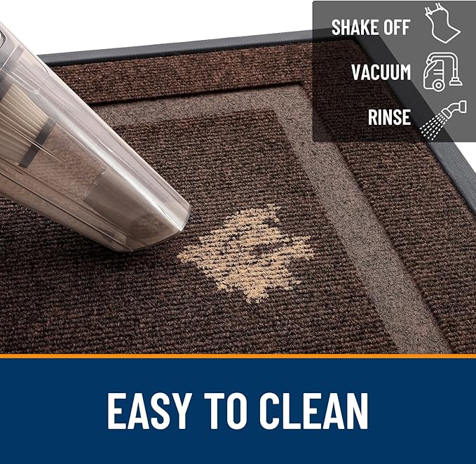 OLANLY Front Door Mat Indoor Outdoor Entrance, Waterproof All-Season, All-Weather Doormat, Sturdy Natural Rubber, Fade Resistant, Low Profile, Easy Clean Patio Porch Entryway Mat, 59x30, Dark Brown