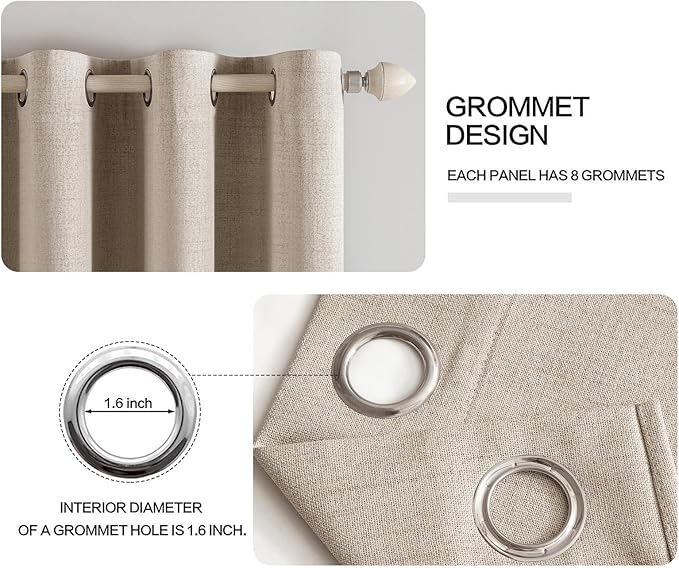 MIULEE Linen Textured Curtains for Bedroom Solid 100% Blackout Thermal Insulated Taupe Grommet Room Darkening Curtains & Drapes Luxury Decor for Living Room Nursery 52 x 63 Inch (2 Panels)