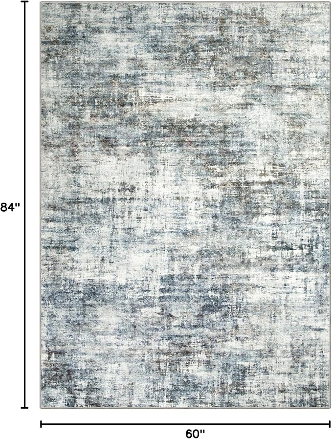5x7 Area Rugs Washable Rug: Modern Abstract Living Room Rug Soft Anti-Skid Thin Carpet Indoor Floor Non-Shedding Carpets for Bedroom Dining Room Farmhouse Nursery Home Office - Blue Multi