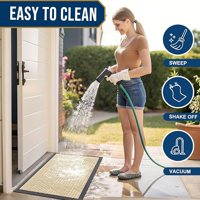 Smiry Front Door Mat Outside Entrance, Heavy Duty Sturdy Natural Rubber Doormat, Trap Dirt and Moisture, Easy Clean Low Profile Welcome Floor Mats for Indoor Outdoor Entry, 71x23 Inch, Beige
