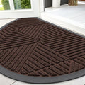 Smiry Half Circle Front Door Mat Outside Entrance, Heavy Duty Sturdy Natural Rubber Doormat, Trap Dirt and Moisture, Low Profile Mats for Indoor Outdoor Entry, Irregular Triangle (47x32, Dark Brown)