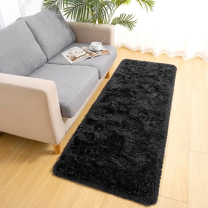 LOCHAS Ultra Soft Indoor Modern Area Rugs Fluffy Living Room Carpets for Children Bedroom Home Decor Nursery Rug 2x4 Feet, Black