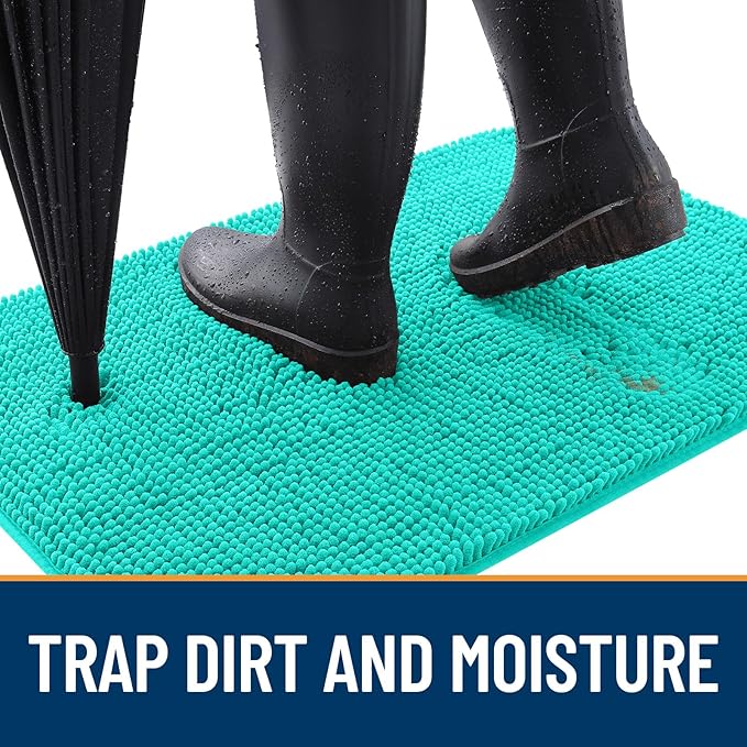 OLANLY Dog Door Mat for Muddy Paws 50x30, Absorbs Moisture and Dirt, Absorbent Non-Slip Washable Doormat, Quick Dry Chenille Mud Mat for Dogs, Entry Indoor Entryway Carpet for Inside Floor, Teal