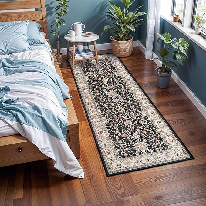 TOPRUUG Washable Runner Rug 2x6 - Hallway Runner Rug Non-Slip Kitchen Rugs Non Skid Stain Resistant Waterproof Carpet Low Pile Durable Soft Mat for Living Room Bedroom Bathroom (Black, 2X6)