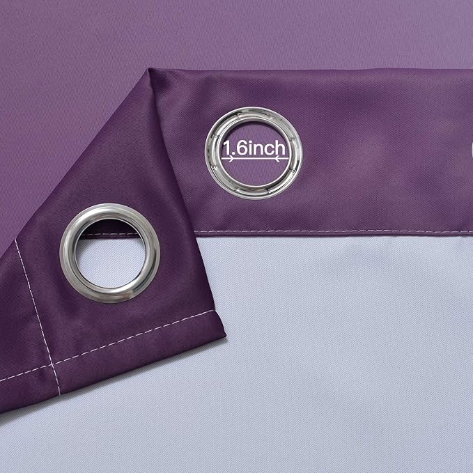 Yakamok Thermal Insulated Ombre Curtains 63 Inch Length 2 Panels, Greyish White and Purple Light Blocking Gradient Color Curtains, Room Darkening Grommet Window Drapes for Bedroom