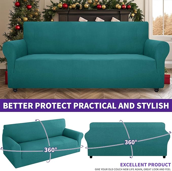 ZNSAYOTX Stretch Oversized Couch Cover Universal Sofa Covers for Living Room Dogs Pet Furniture Protector Spandex Extra Large Sofa Slipcovers with Anti Slip Foam Sticks (Peacock Teal, XL Sofa)