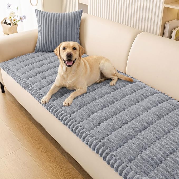 Smiry Couch Cover for Dogs Washable, Non Slip Fuzzy Pet Couch Covers for 3 Cushion Sofa Pet Friendly, Thick Soft Sofa Slipcovers Cushion Protector (Grey, 27.6" x 82.7")