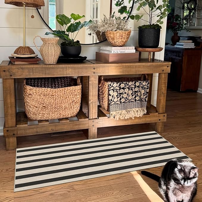 Front Door Mat Indoor Entrance - 2x4.3 Ft Black and White Washable Doormat Outdoor Entrance Porch Rug Non-Skid Runner Rug for Kitchen Hallway Bedroom Laundry Room Porch Decor