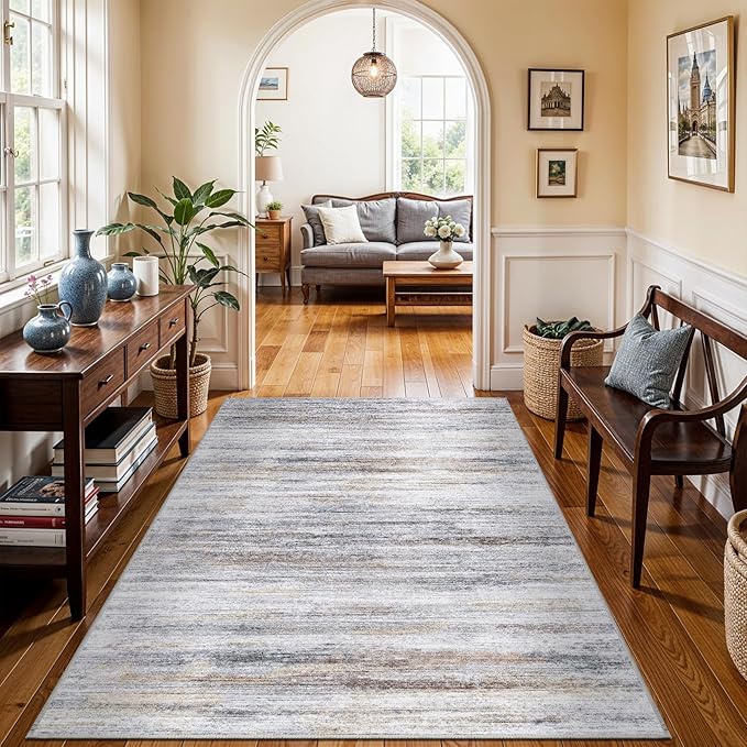 4x6 Rugs for Living Room: Non-Slip Washable Area Rug for Hallway Entryway Kitchen Bedroom - Easy-to-Clean Stain and Water Resistant Carpet - Soft Low-Pile Throw Mat Beige Grey