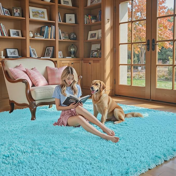Rugs for Living Room 5x8, Alfombras para Salas Shag Large Plush Soft Area Rug, Shaggy Carpets for Bedroom, Kids Boys Girls Home Decor Aesthetic(Teal Blue, 5 x 8)