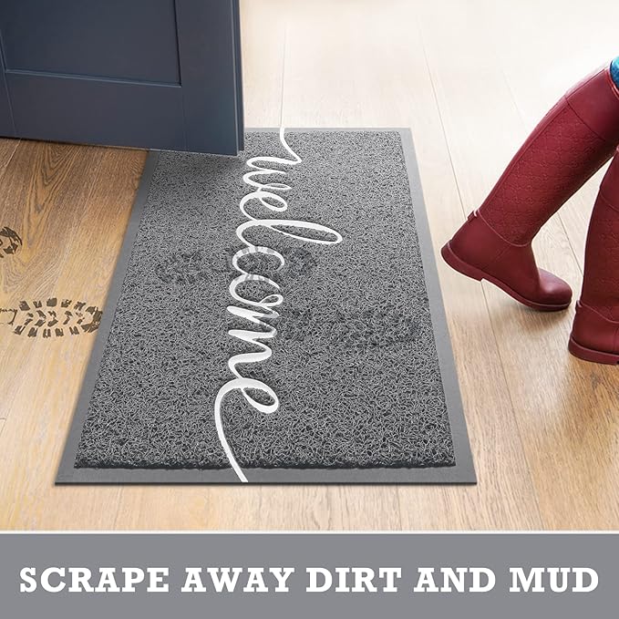CozyBounty Grey Door Mat Welcome Mats Outdoor Indoor Non-Slip Doormat for Entryway Low-Profile Floor Mat for Yard, Garage, High Traffic Areas (30"x17.5", Grey)