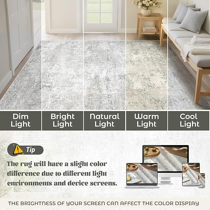 9x12 Area Rug for Living Room, Washable Modern Abstract Large Area Rug Neutral Soft Non Slip Kids Rug Stain Resistant Indoor Carpet for Bedroom Dining Room Playroom Office(BeigeGrey, 9'x12')