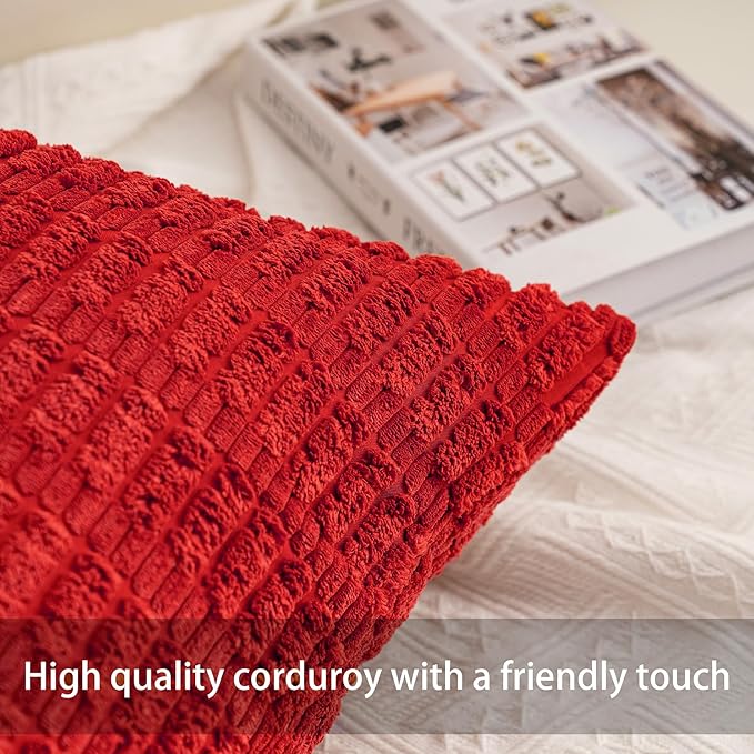 Pack of 2 Corduroy Decorative Throw Pillow Covers 12x24 Inch Soft Striped Pillow Covers Modern Farmhouse Home Decor for Sofa Living Room Couch Bed（Wine Red）