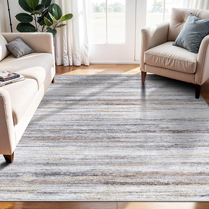 4x6 Rugs for Living Room: Non-Slip Washable Area Rug for Hallway Entryway Kitchen Bedroom - Easy-to-Clean Stain and Water Resistant Carpet - Soft Low-Pile Throw Mat Beige Grey