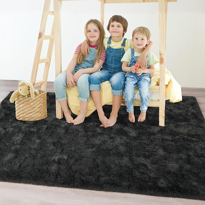 Chicrug Soft Area Rugs for Bedroom Living Room Plush Fluffy Rug 3x5 Feet, Shag Furry Area Rug Carpet Non Shedding for Nursery Children Kids Girls Room Home Decorative, Dark Grey