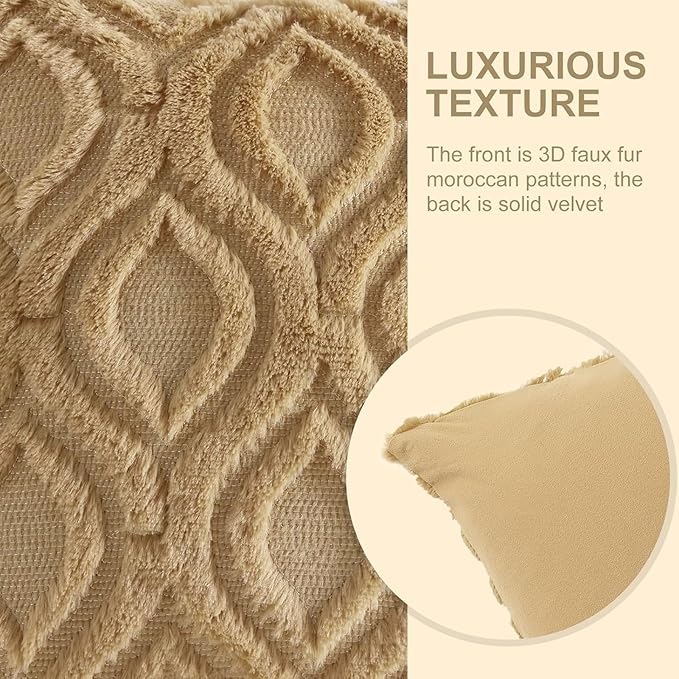 decorUhome Throw Pillow Covers 22x22 Inch Set of 2, Soft Plush Faux Wool Khaki Solid Couch Pillow Covers, Accent Euro Sham Farmhouse Neutral Square Pillow Cases for Sofa Bed Living Room