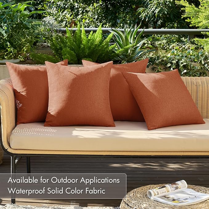 MIULEE Pack of 4 Decorative Rust Throw Pillow Covers Linen Waterproof Pillow Covers Outdoor Farmhouse Cushion Cases for Patio Garden Tent Balcony Couch Sofa 18x18 inch