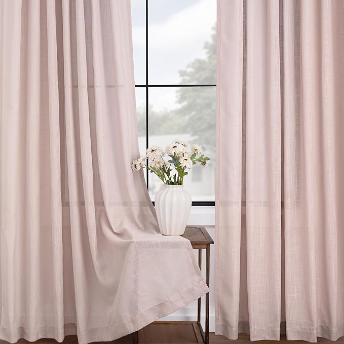 Blush Pink Curtains for Living Room Back Tab Modern Farmhouse Semi Sheer Curtains 108 inches Long 2 Panels Set Muted Neutral Window Curtain for Dining Room Bedroom 52x108