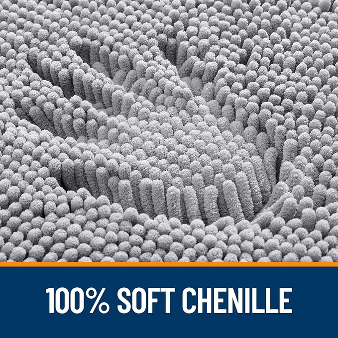 Bath Rug 70x24 Inch Grey Chenille with Rubber Backing, Machine Washable