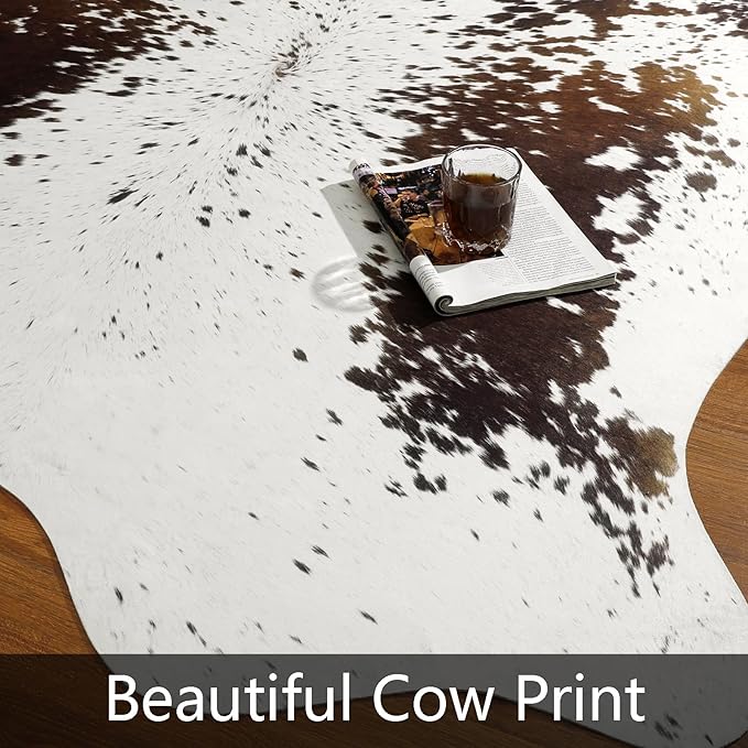 AROGAN White 6×7.2 Feet Faux Cow Print Rug Large - Cow Print Area Rug with No-Slip Backing, Large Animal Skin Rugs for Living Room, Offfice, Room Decor, Spots